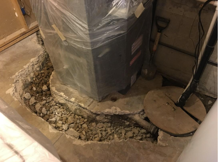 Interior drain and sump system during installation 1